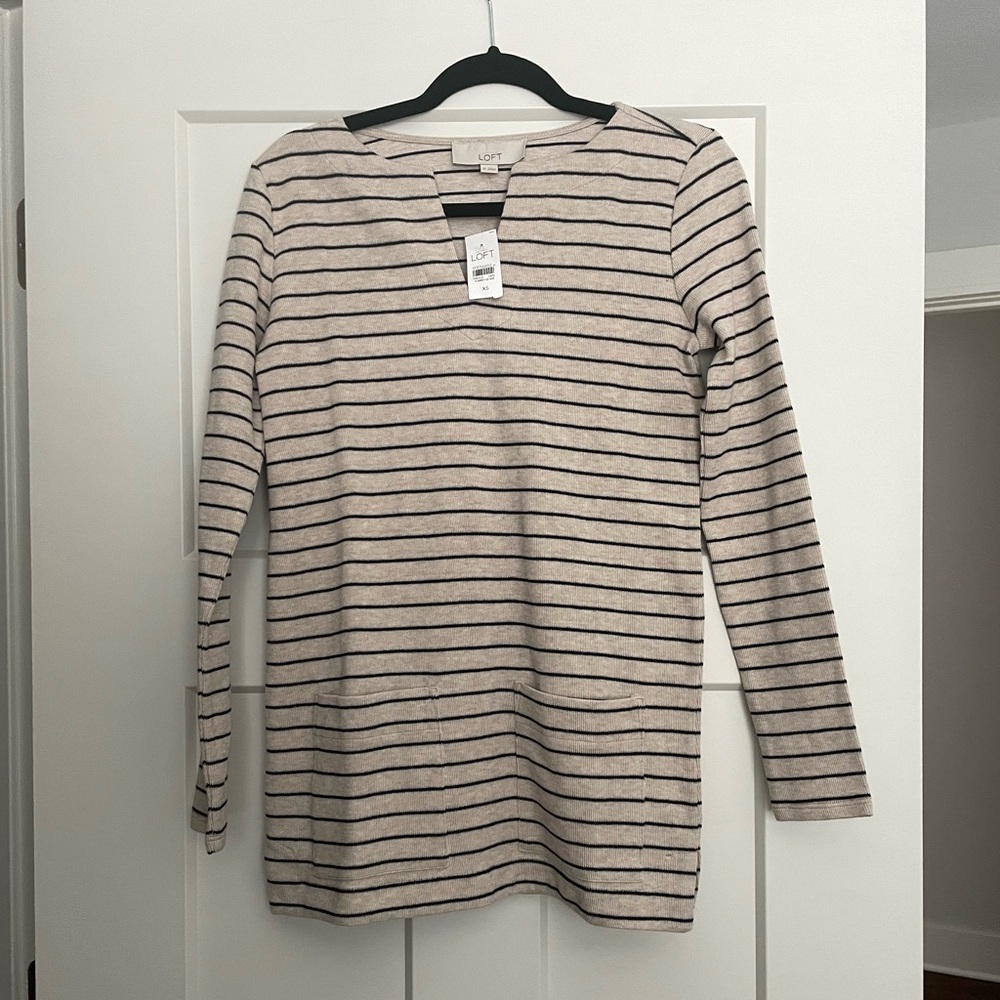 NWT Loft Tunic. Beige/tan with blue stripe.